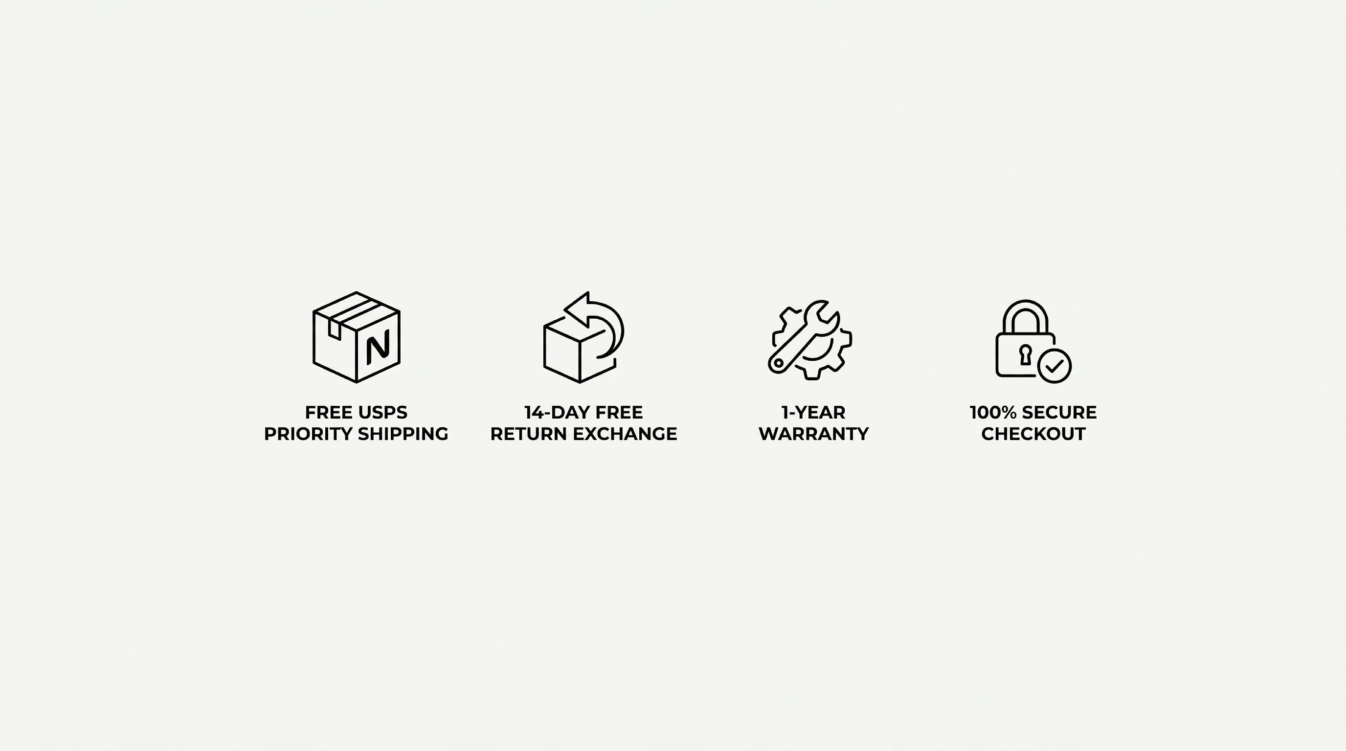 Set of icons and text describing product features on a white background